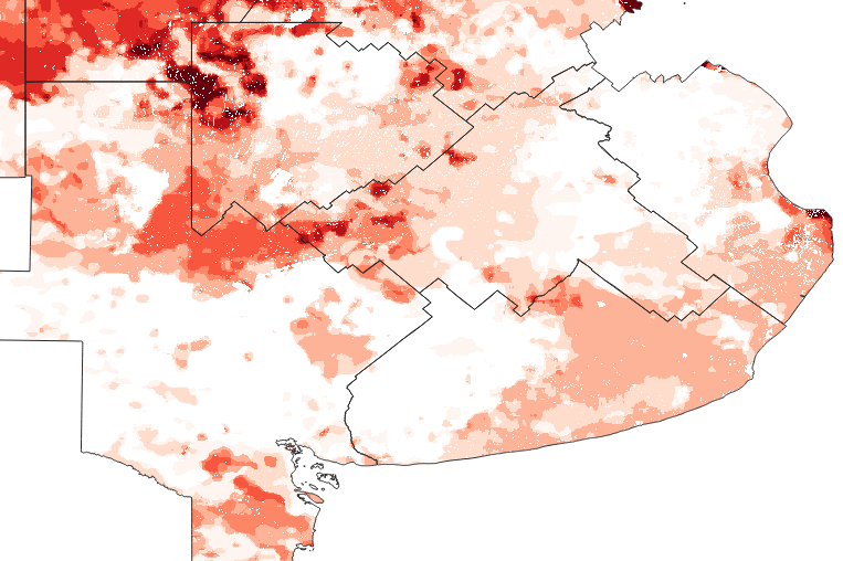 Mapa satelital que muestra la intensidad de la sequía y su impacto en la cosecha de soja durante la campaña 2017/18